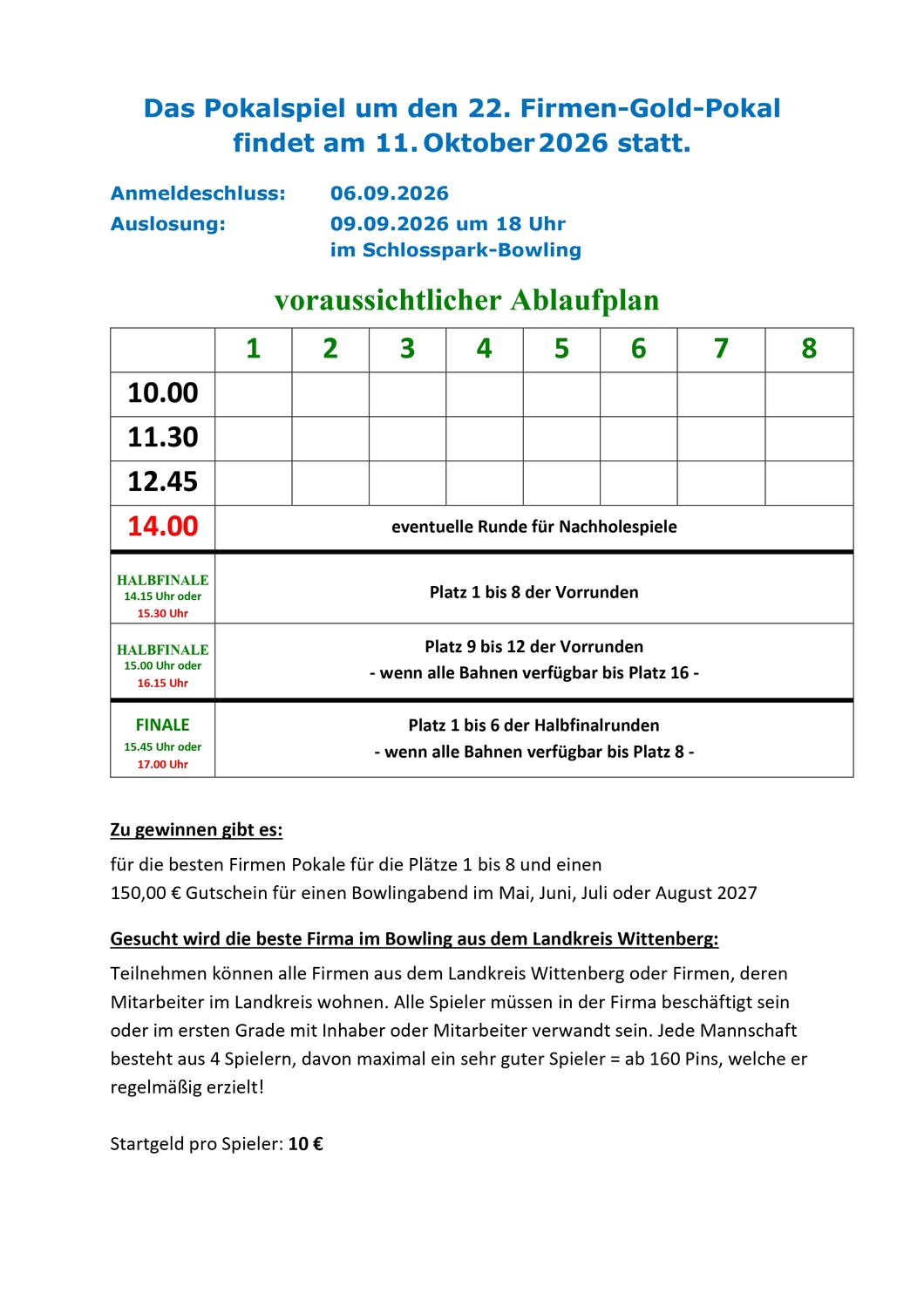 Ausschreibung zum FIRMEN - GOLD - POKAL 2026, Seite 1
