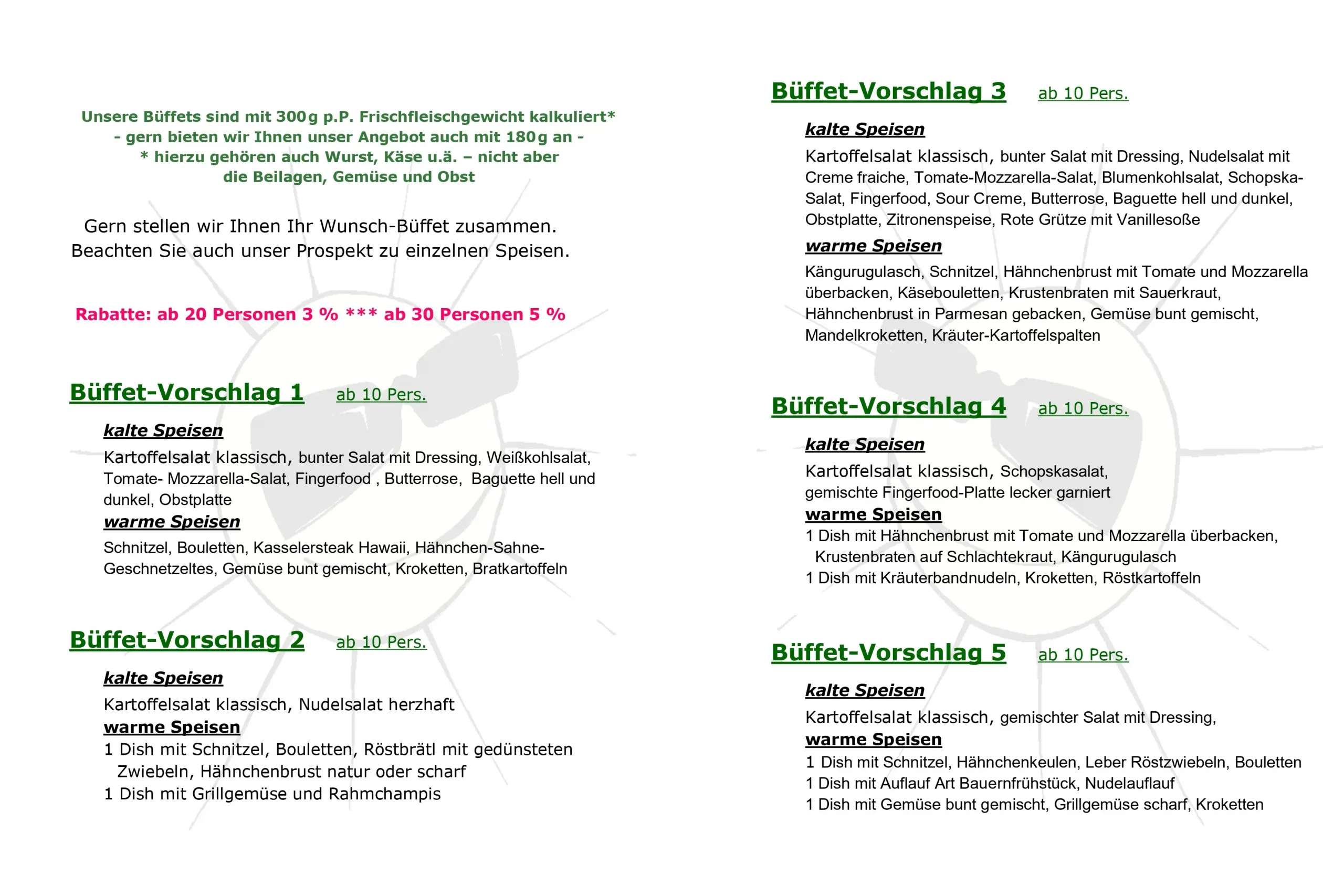 Flyer mit den Büffet-Angeboten des Schlosspark-Bowling